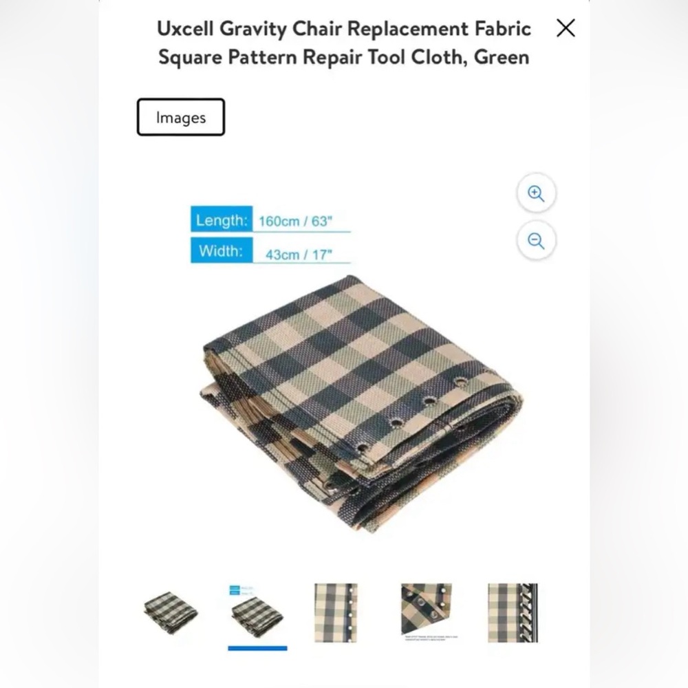 Gravity chair replacement fabric gingham